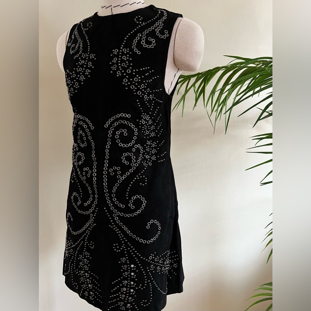 Suede Leather Mini Dress with Gunmetal Stud Detail XS - Picture 4 of 10